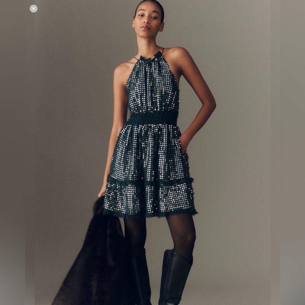 “ANTHROPOLOGIE” Somerset Shine Flower Sequin Halter Dress